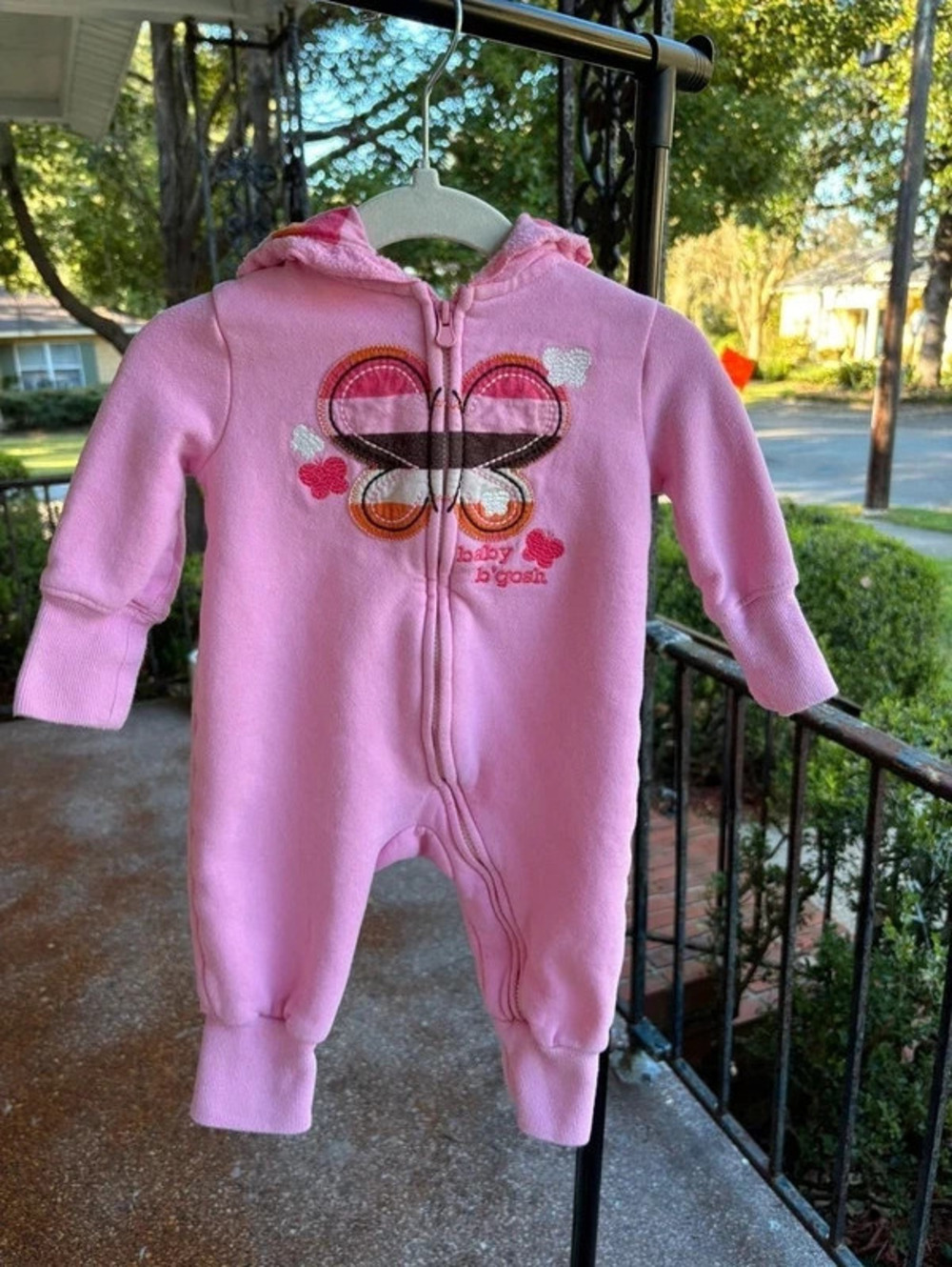 OshKosh Baby B’gosh Y2K Pink Butterfly Hooded Romper 3M